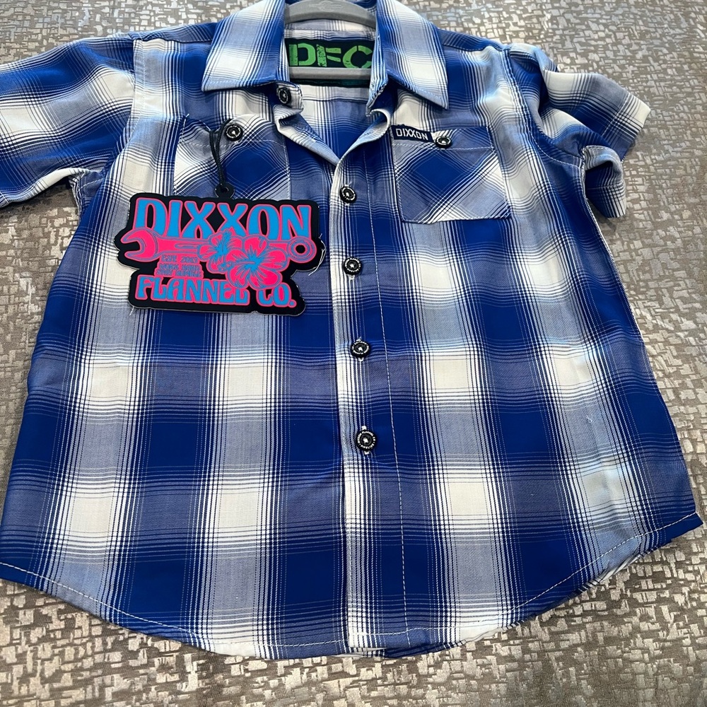 DC Kids Blue and White Plaid Button Down Shirt